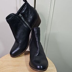 Boots By Lucky Brand Leather Black Side Zips Size 8.5 Heel 1.5"